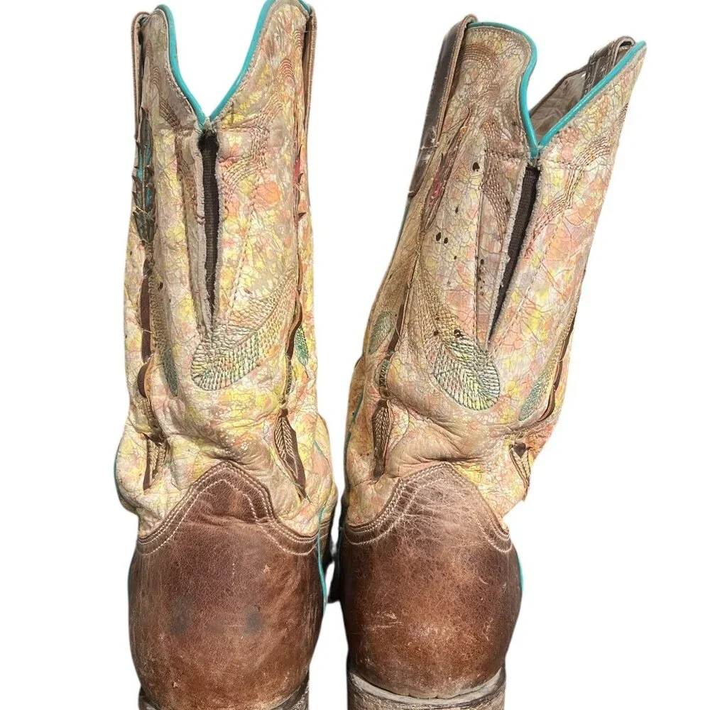 Roper Western Boots Women's Size 7.5 US Arrow Feather Embriodered Tan Leather Th - Picture 5 of 12